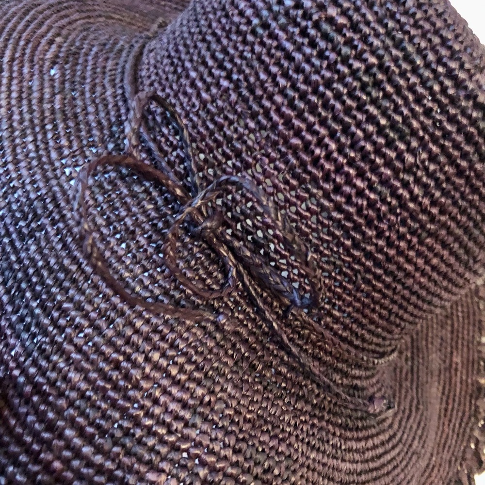 SHEBOBO Genevieve 4" Brim Crochet Straw Sun Hat Lace Weave Edge Dark Brown EUC - Picture 5 of 7